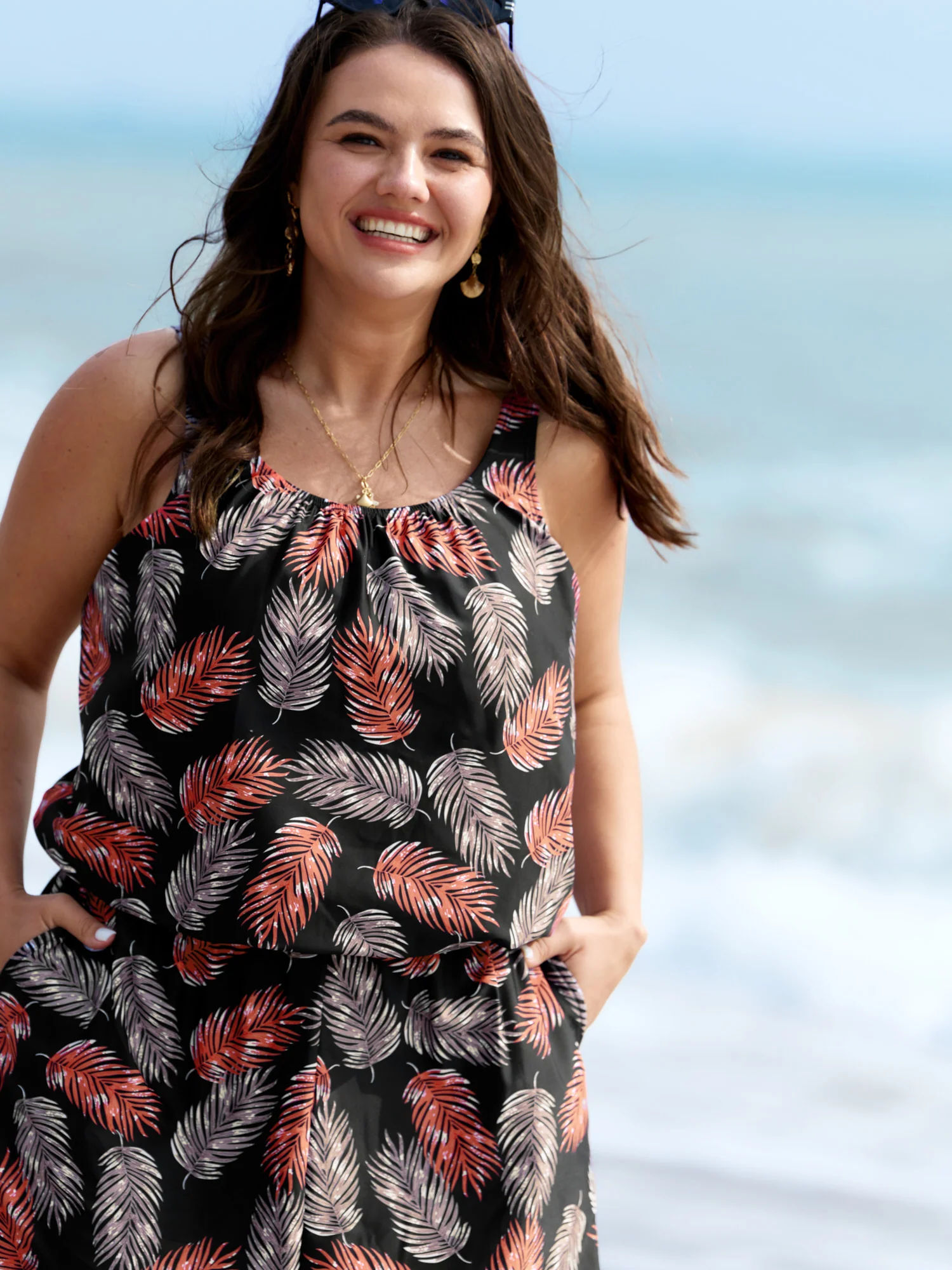 Tropical Flower Print Pockets One-Piece Swimsuit - Image 38