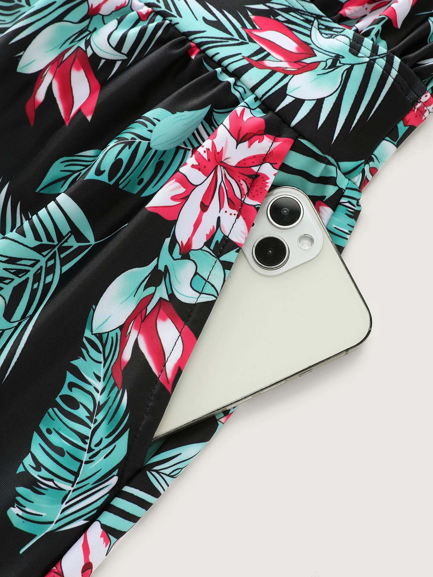 Tropical Flower Print Pockets One-Piece Swimsuit - Image 54