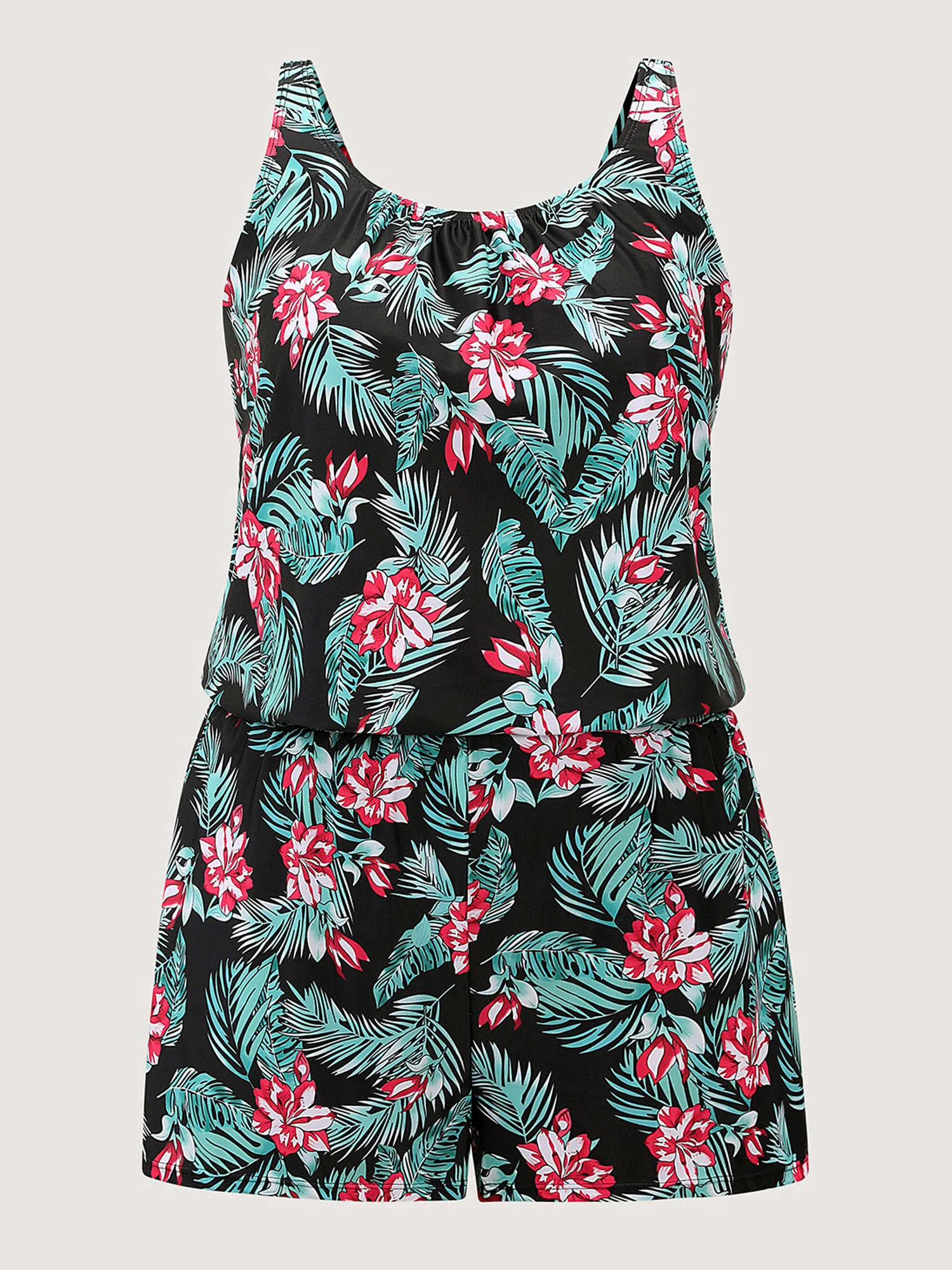 Tropical Flower Print Pockets One-Piece Swimsuit - Image 55