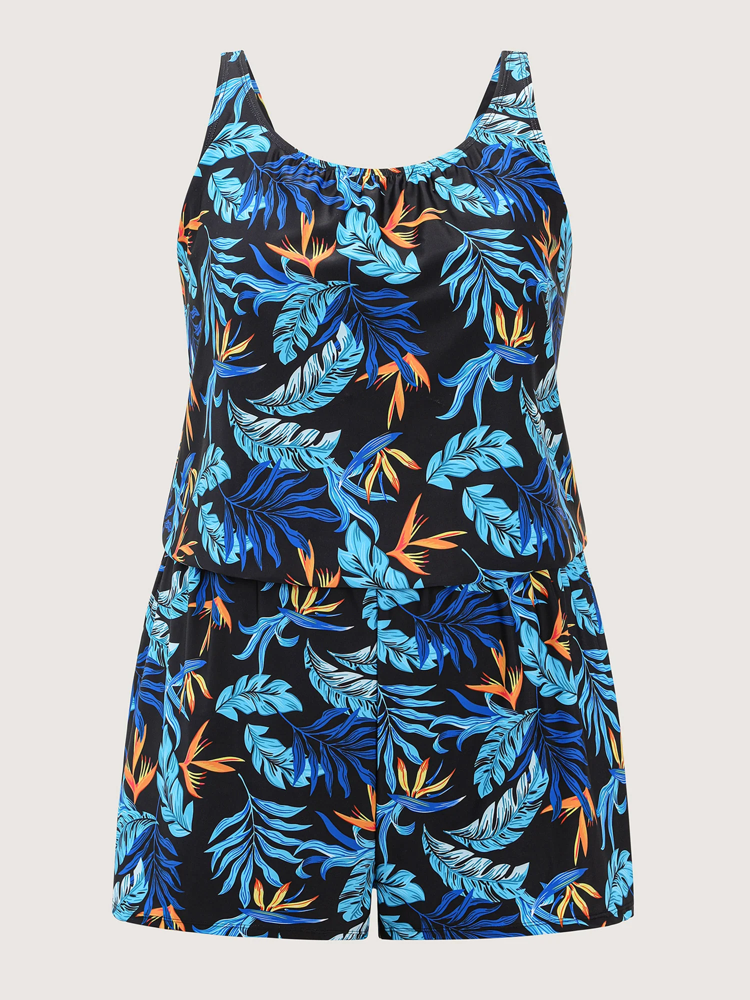 Tropical Flower Print Pockets One-Piece Swimsuit - Image 64