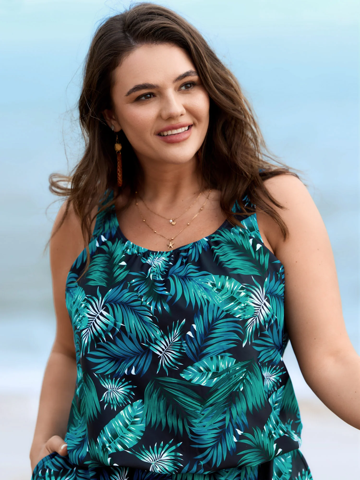 Tropical Flower Print Pockets One-Piece Swimsuit - Image 66