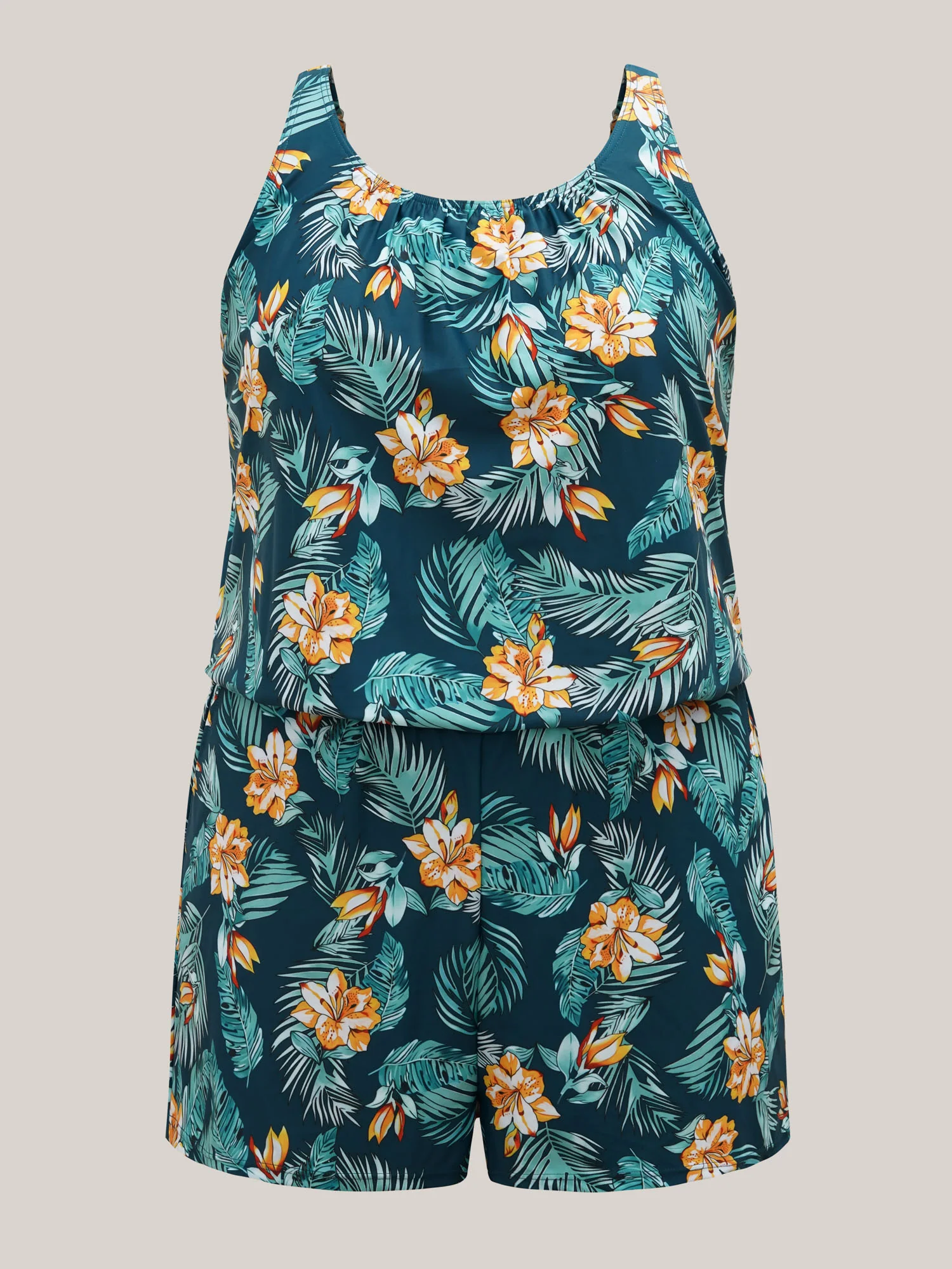 Tropical Flower Print Pockets One-Piece Swimsuit - Image 81