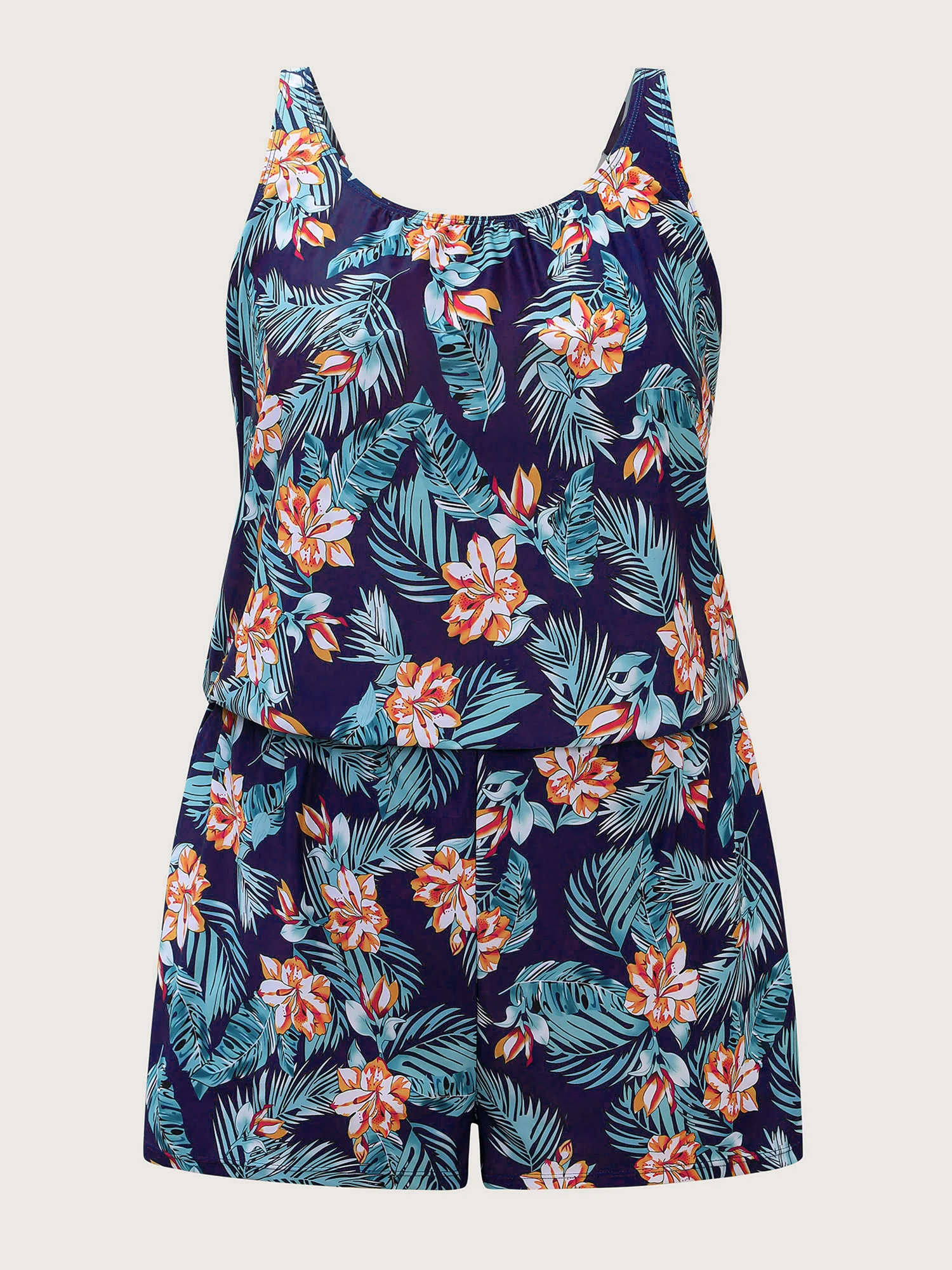 Tropical Flower Print Pockets One-Piece Swimsuit - Image 90