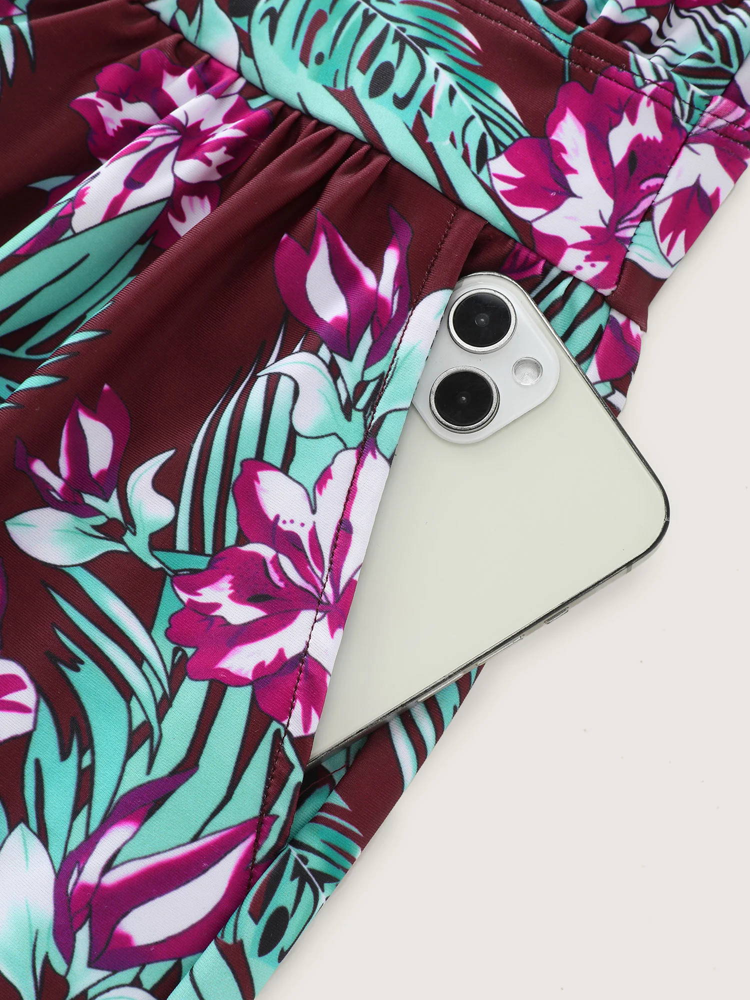 Tropical Flower Print Pockets One-Piece Swimsuit - Image 98