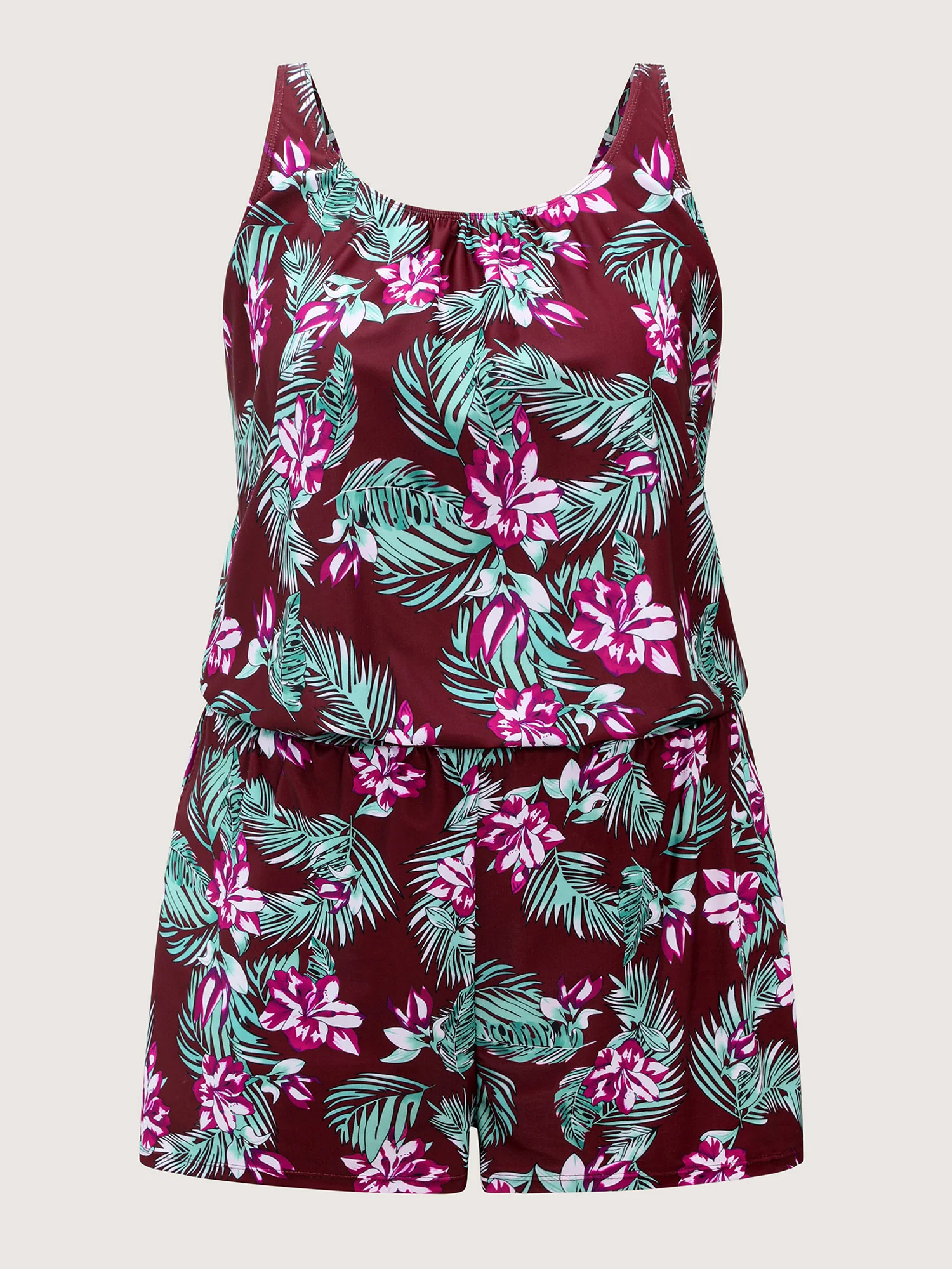 Tropical Flower Print Pockets One-Piece Swimsuit - Image 99