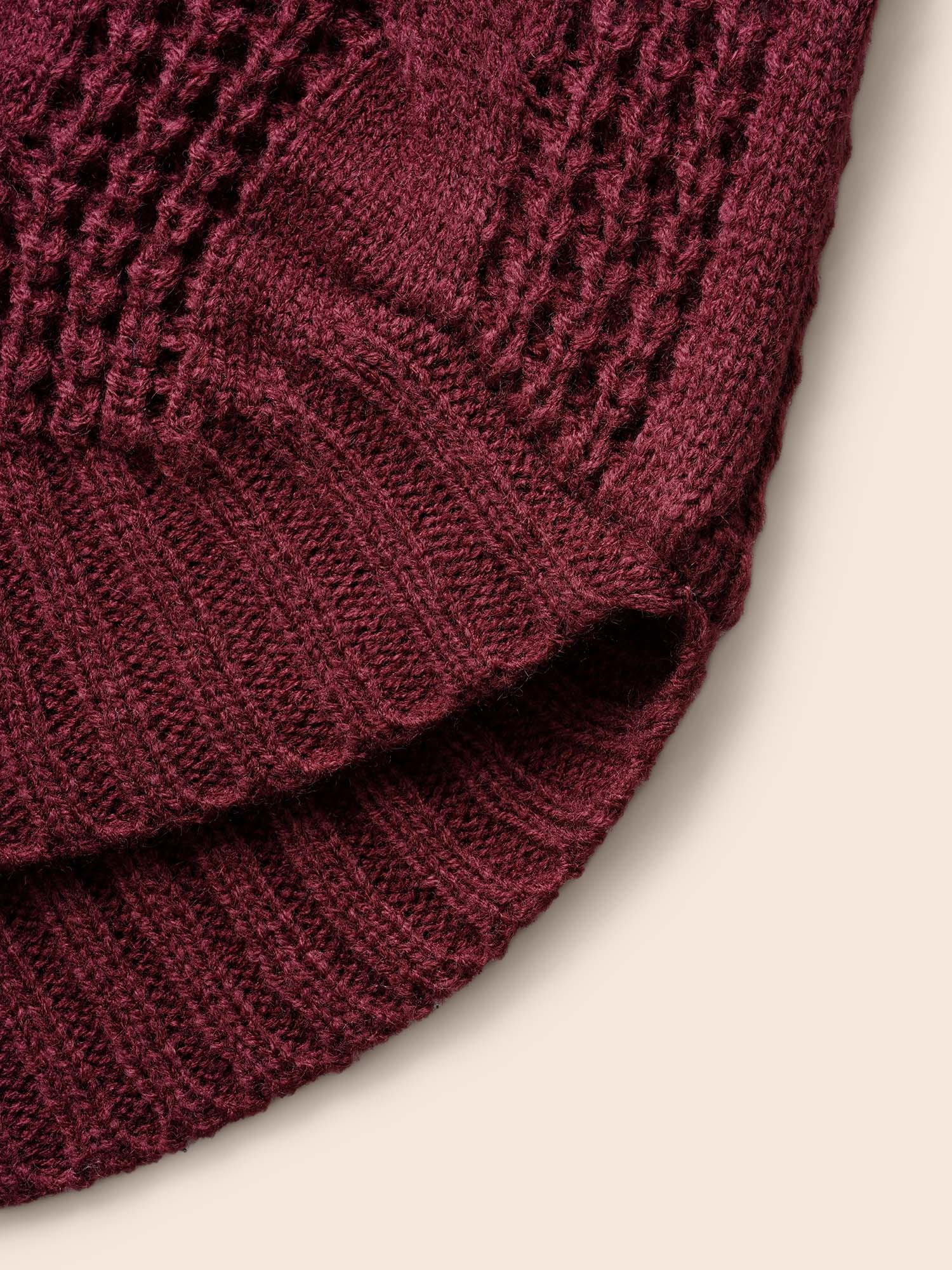 Turtleneck Cable Knit Curved Hem Pullover - Image 11