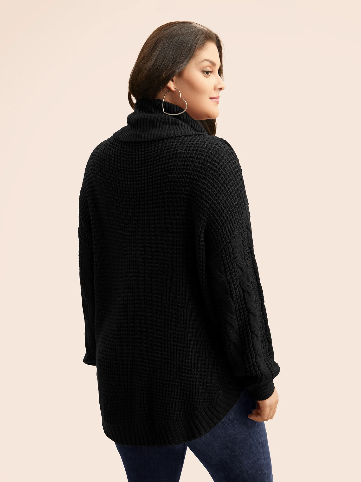 Turtleneck Cable Knit Curved Hem Pullover - Image 14