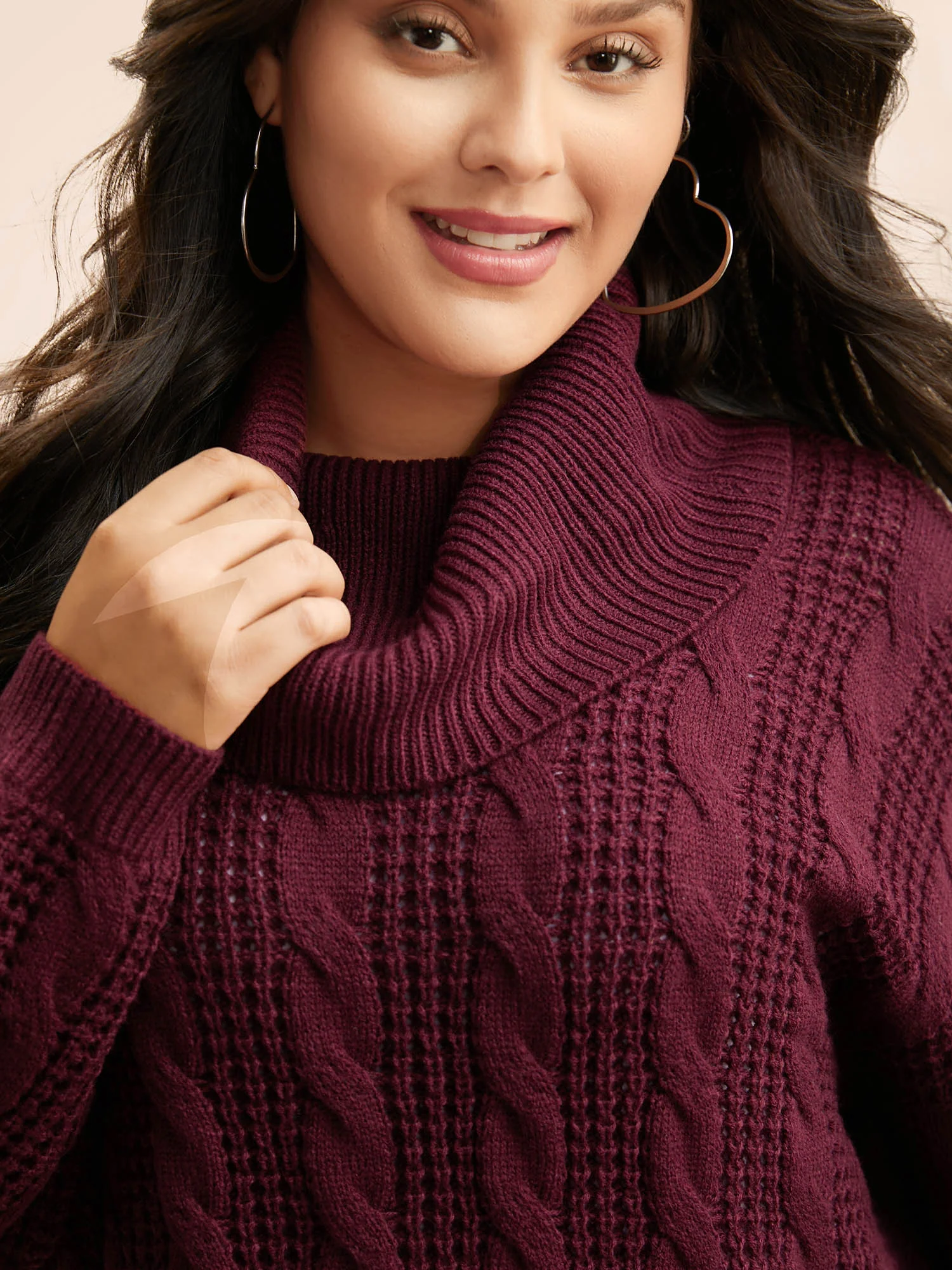 Turtleneck Cable Knit Curved Hem Pullover - Image 9