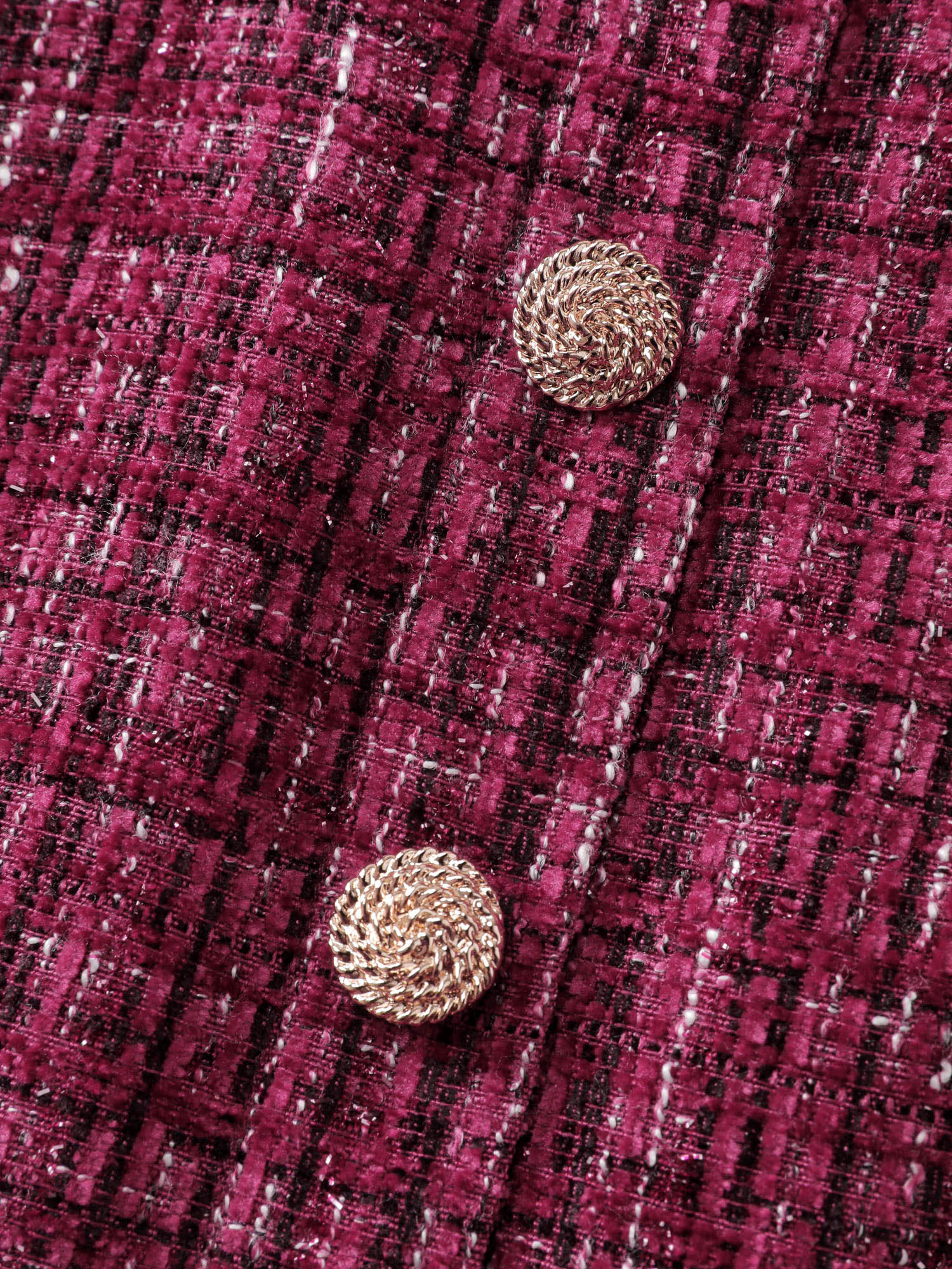 Tweed Metal Button Stretchy Waist Knee Dress - Image 6