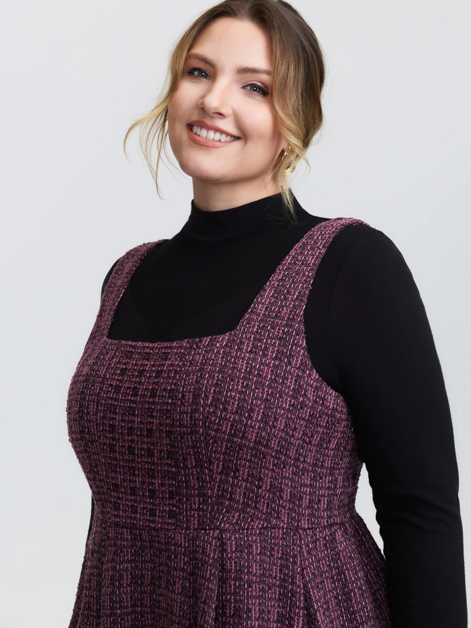 Tweed Pleated Waist Zipper Mini Dress - Image 2