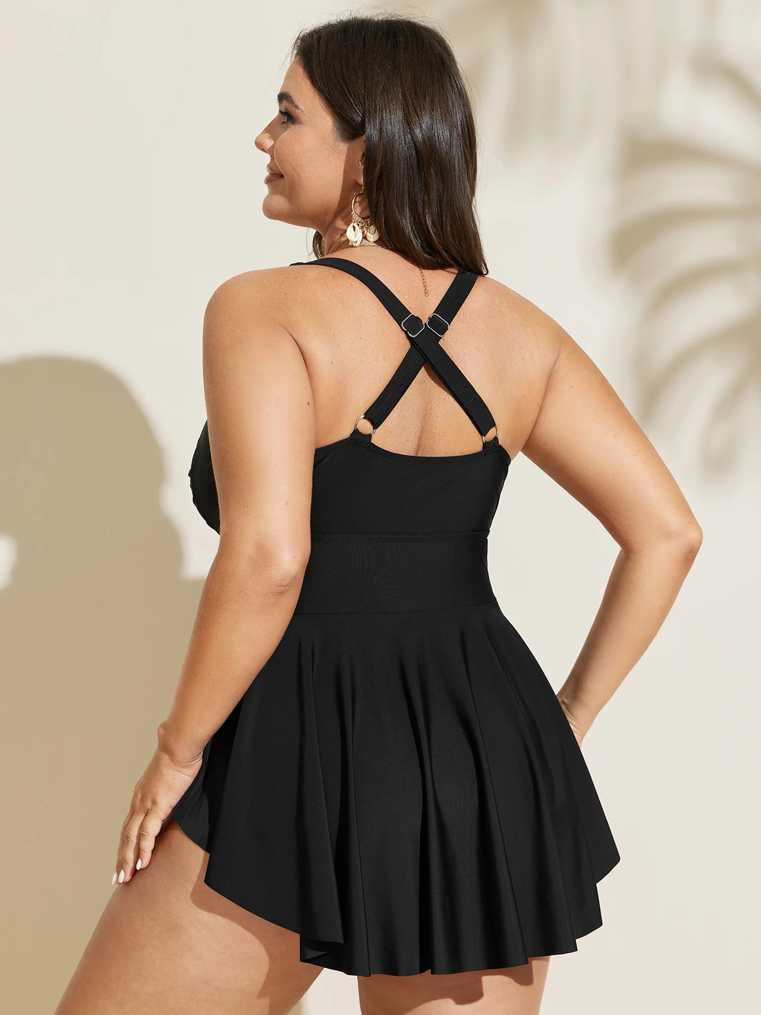 Twist Front Ruched Ruffled Swim Dress - Image 5
