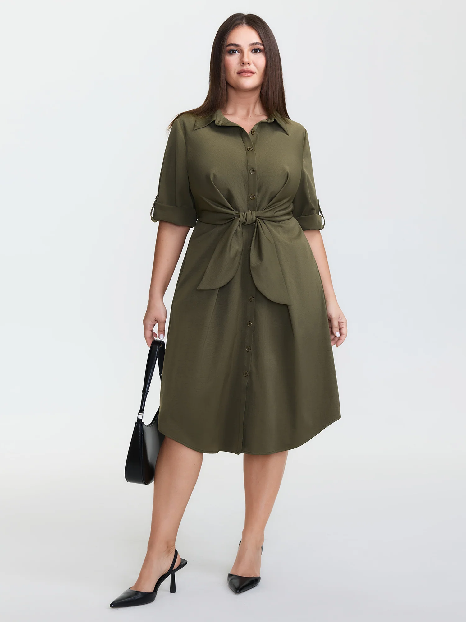 Twist Knot Waist Button Midi Dress - Image 3