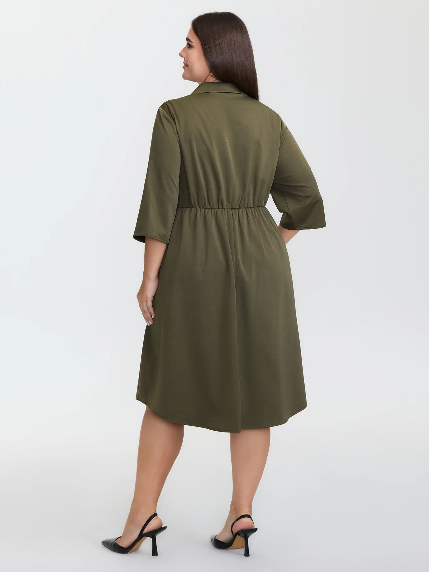 Twist Knot Waist Button Midi Dress - Image 4