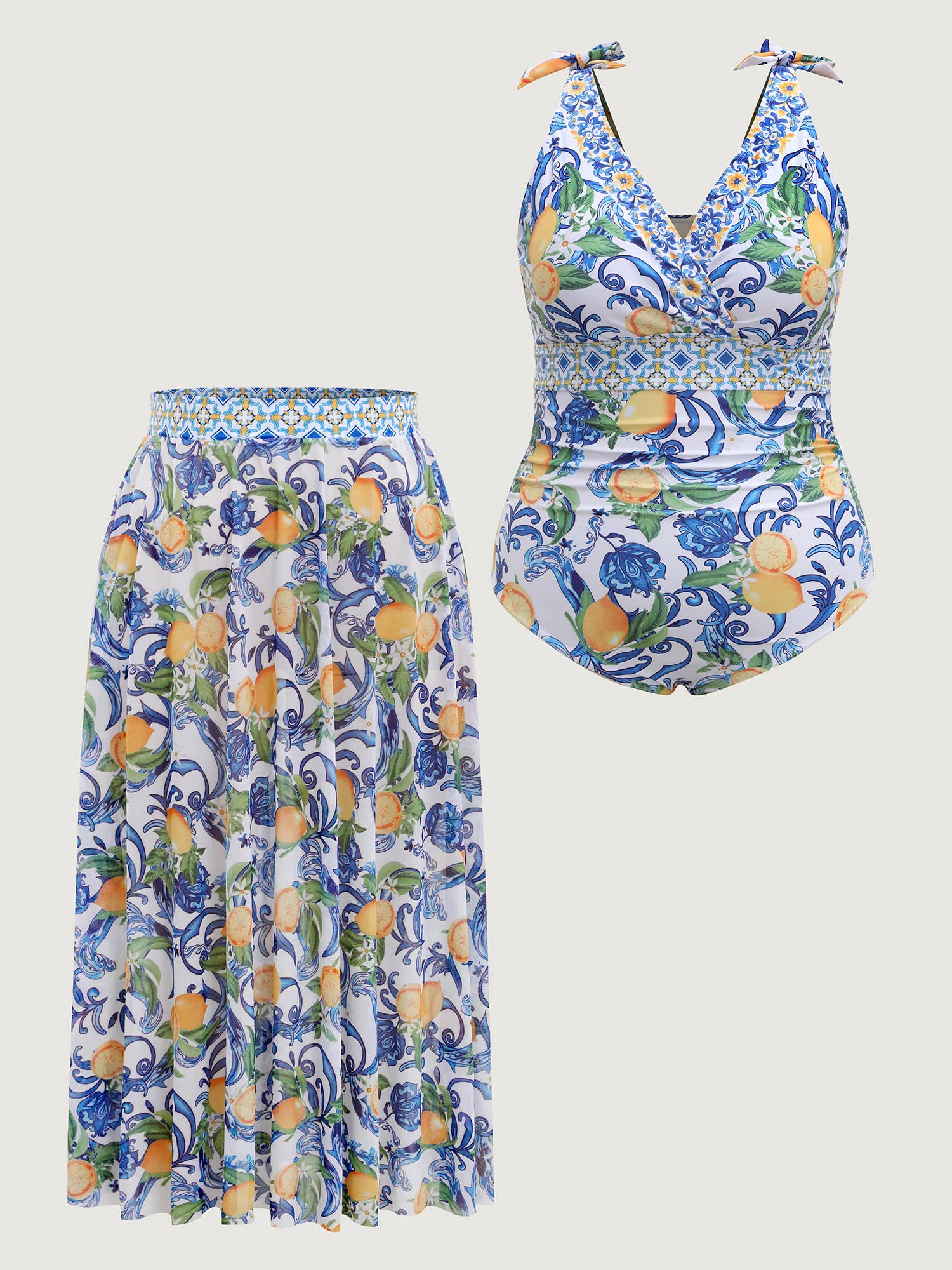 Two-Piece Citrus Print Sarong Swimsuit - Image 5