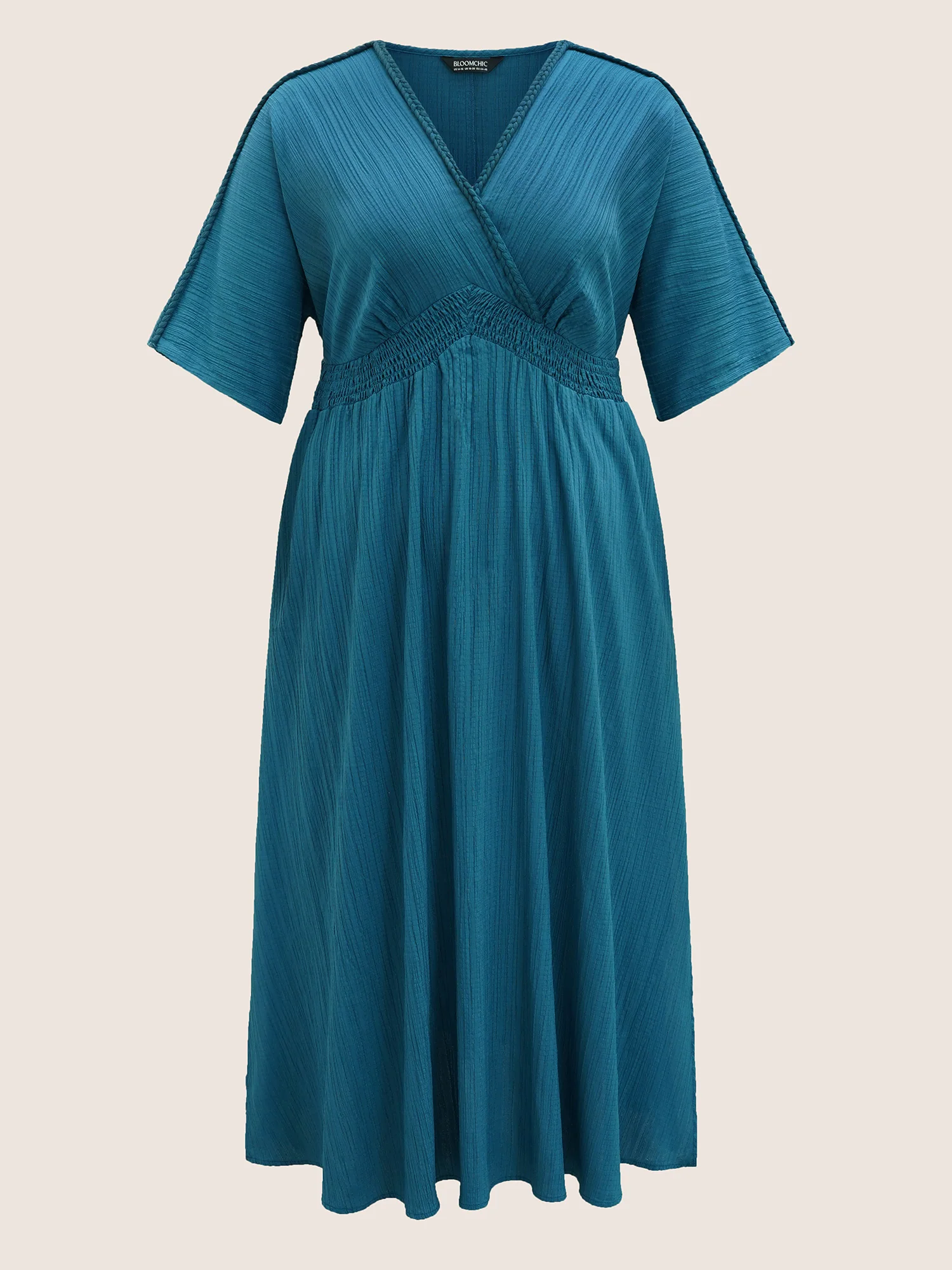 V Neck Shirred Contrast Webbing Split Side Dress - Image 13