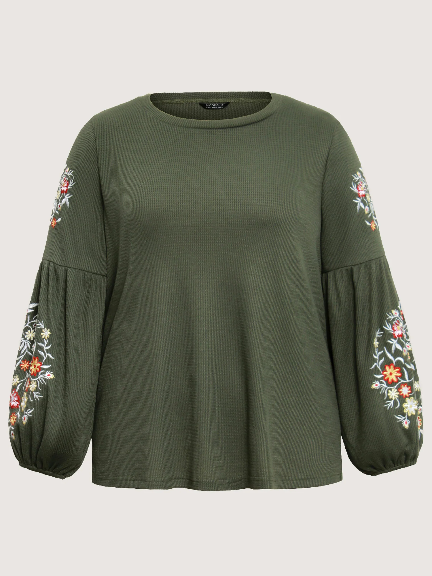 Waffle Knit Floral Embroidered Lantern Sleeve T-shirt - Image 7