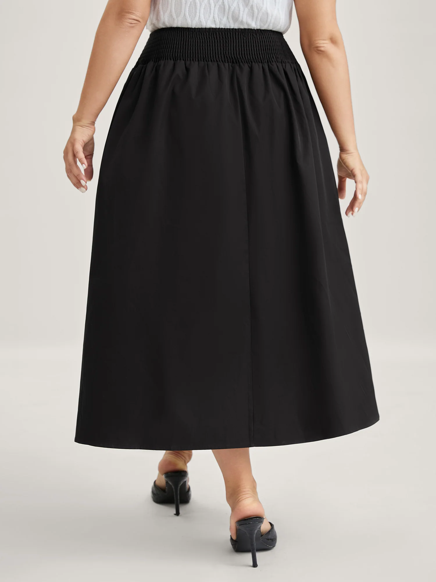 Wide Cinched-Waist Solid Midi Skirt - Image 4