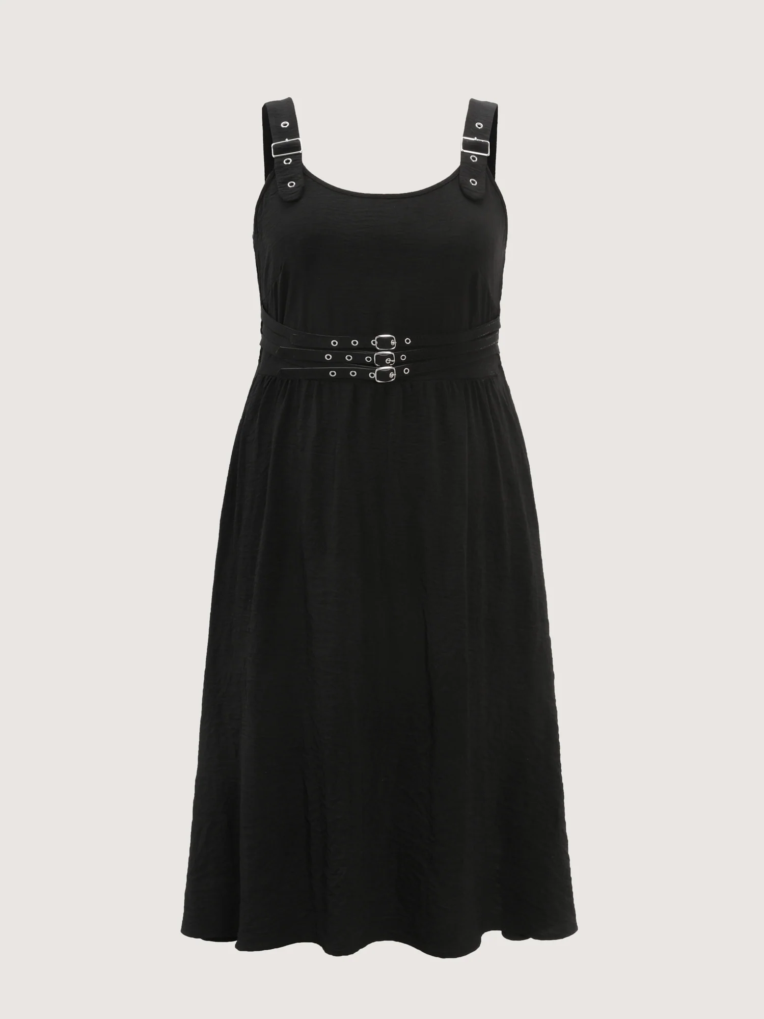 Wide Straps Belted Buckle Detail Midi Dress - Image 9