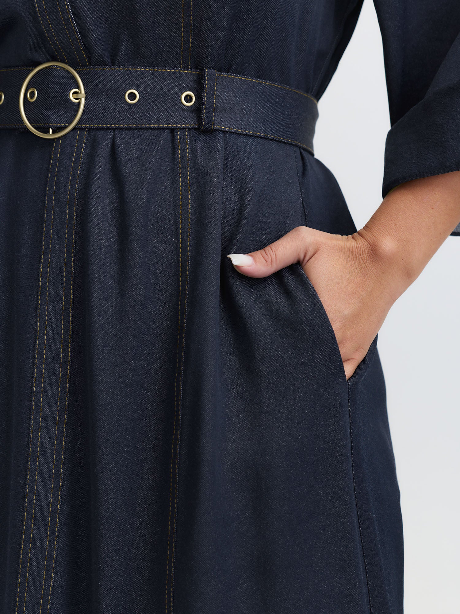 Wide Waist Belt Denim Midi Dress - Image 3