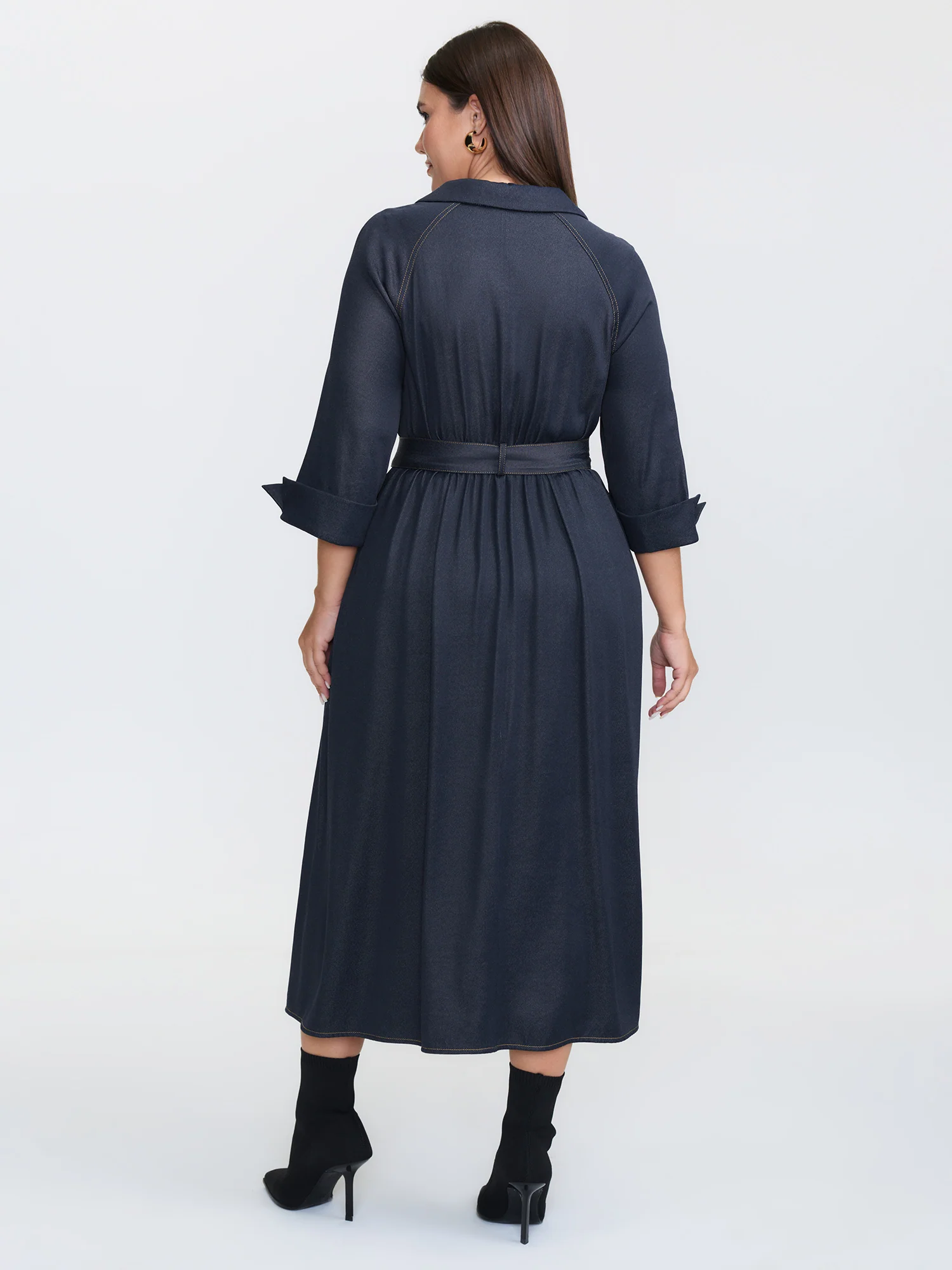 Wide Waist Belt Denim Midi Dress - Image 4