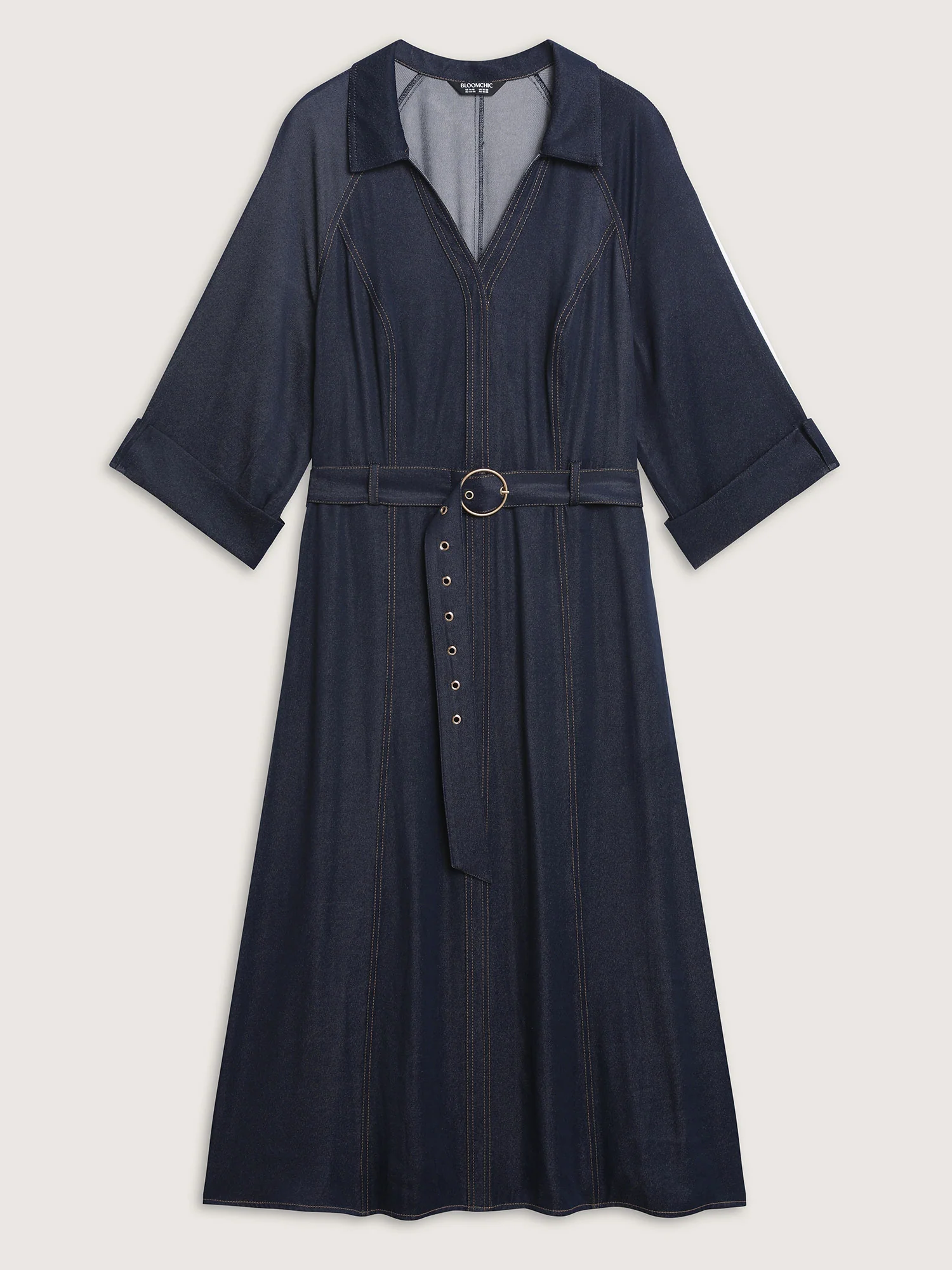 Wide Waist Belt Denim Midi Dress - Image 7
