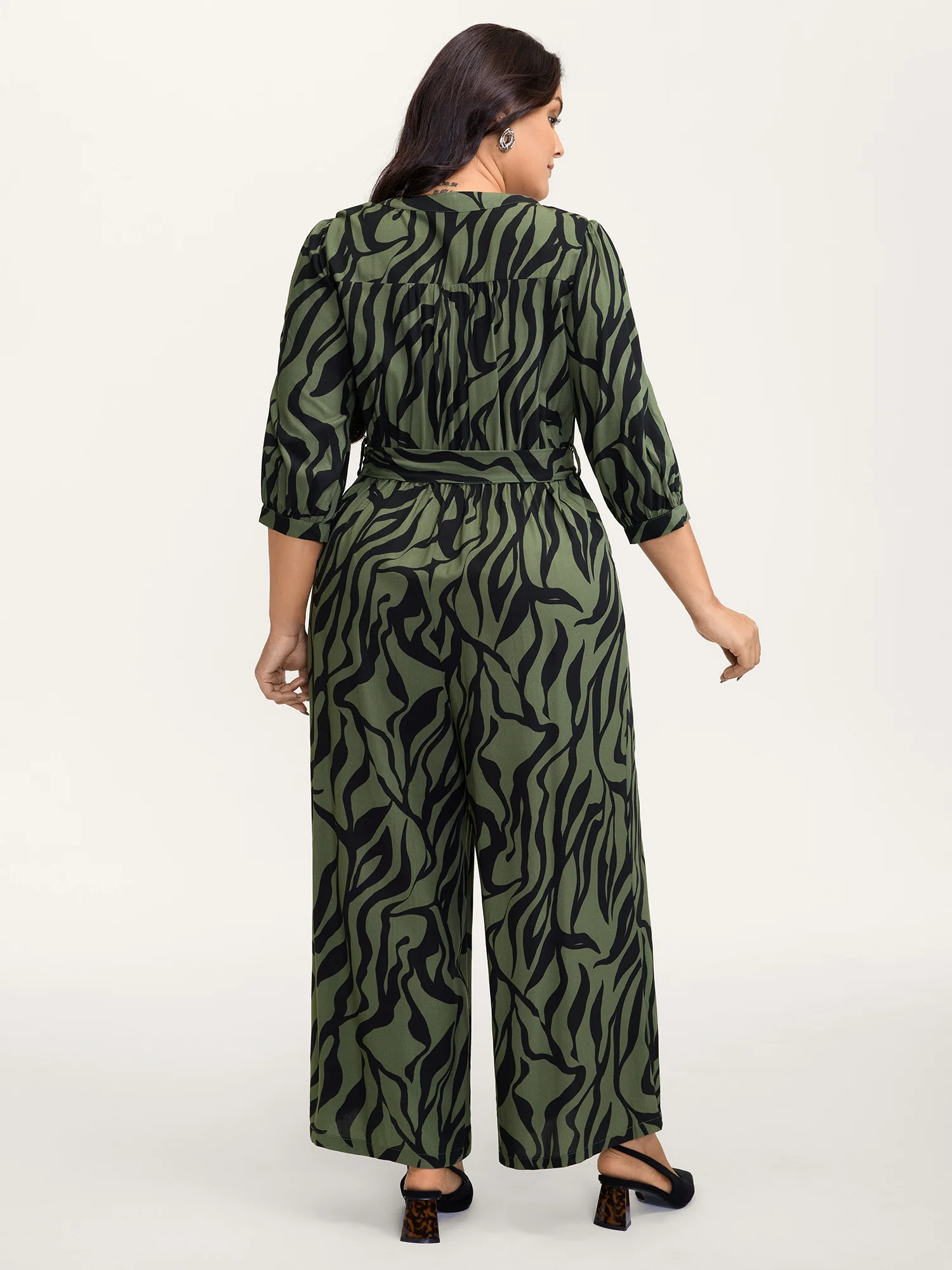 Zebra Print Stretchy Belted Waist Jumpsuit - Image 4