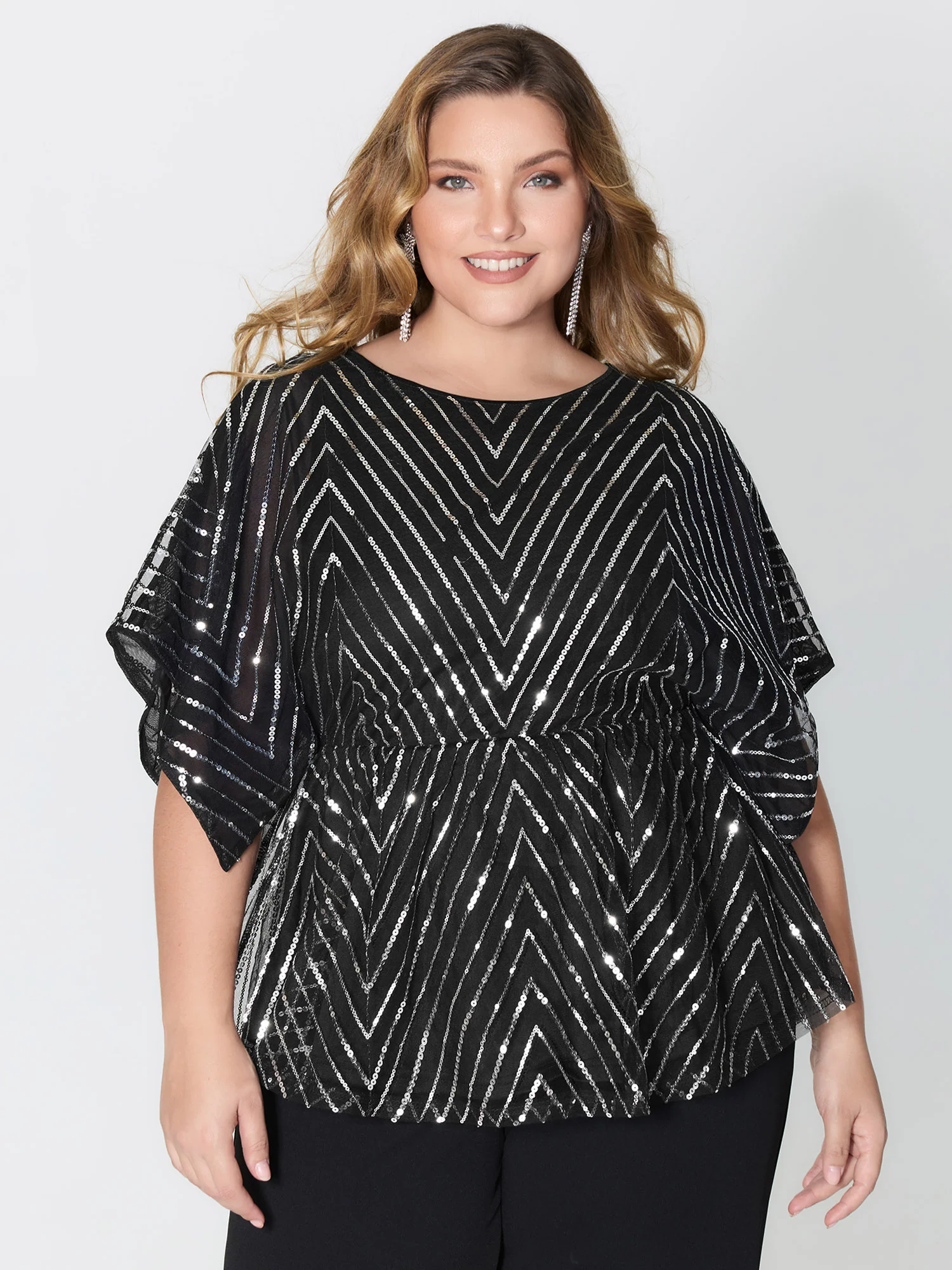 Zigzag Sequin Stretchy Waist Blouse - Image 2
