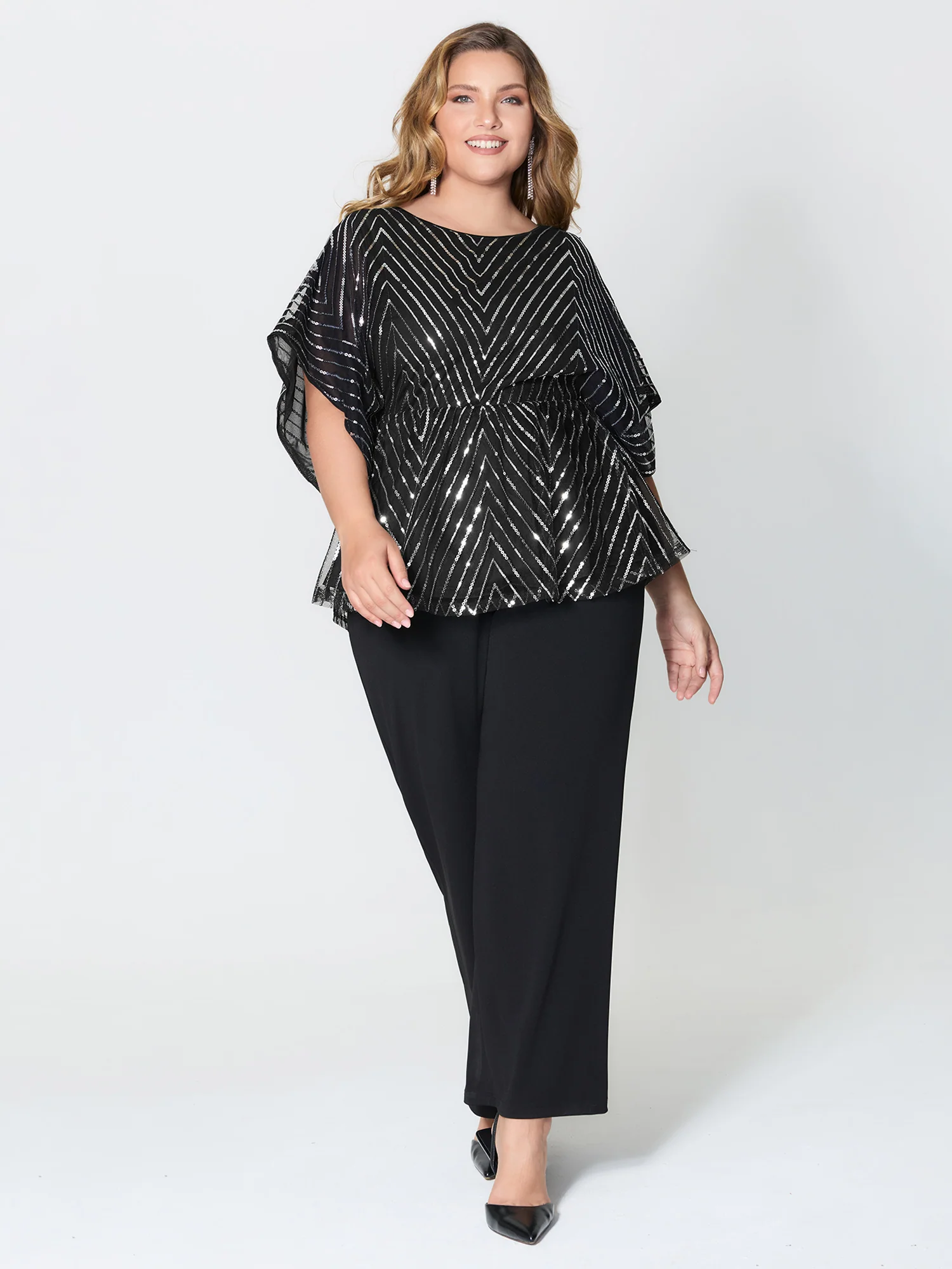 Zigzag Sequin Stretchy Waist Blouse - Image 3