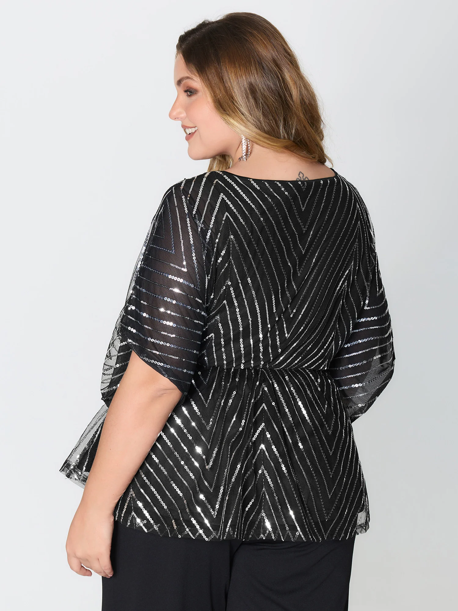 Zigzag Sequin Stretchy Waist Blouse - Image 4